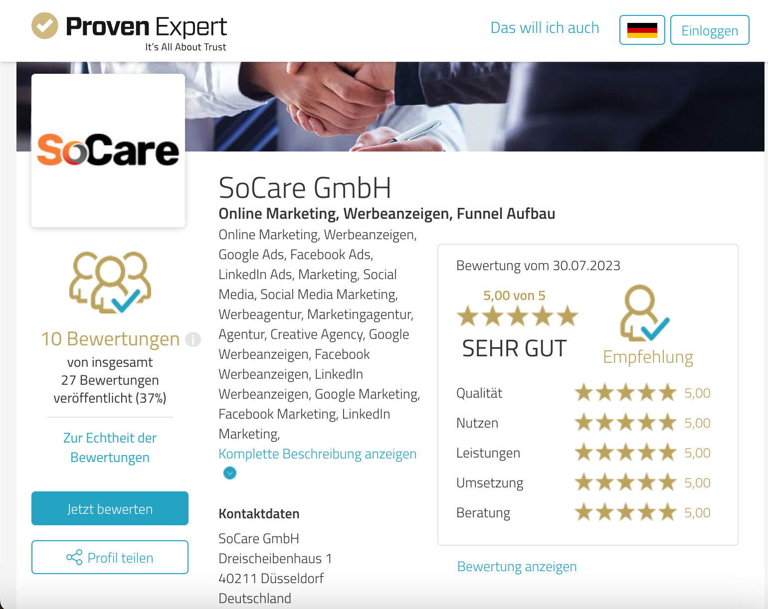 SoCare ProvenExpert Profil